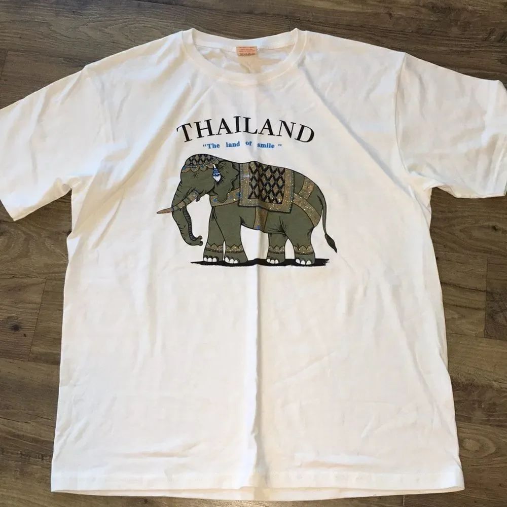 New white Thailand land of smile elephant t shirt